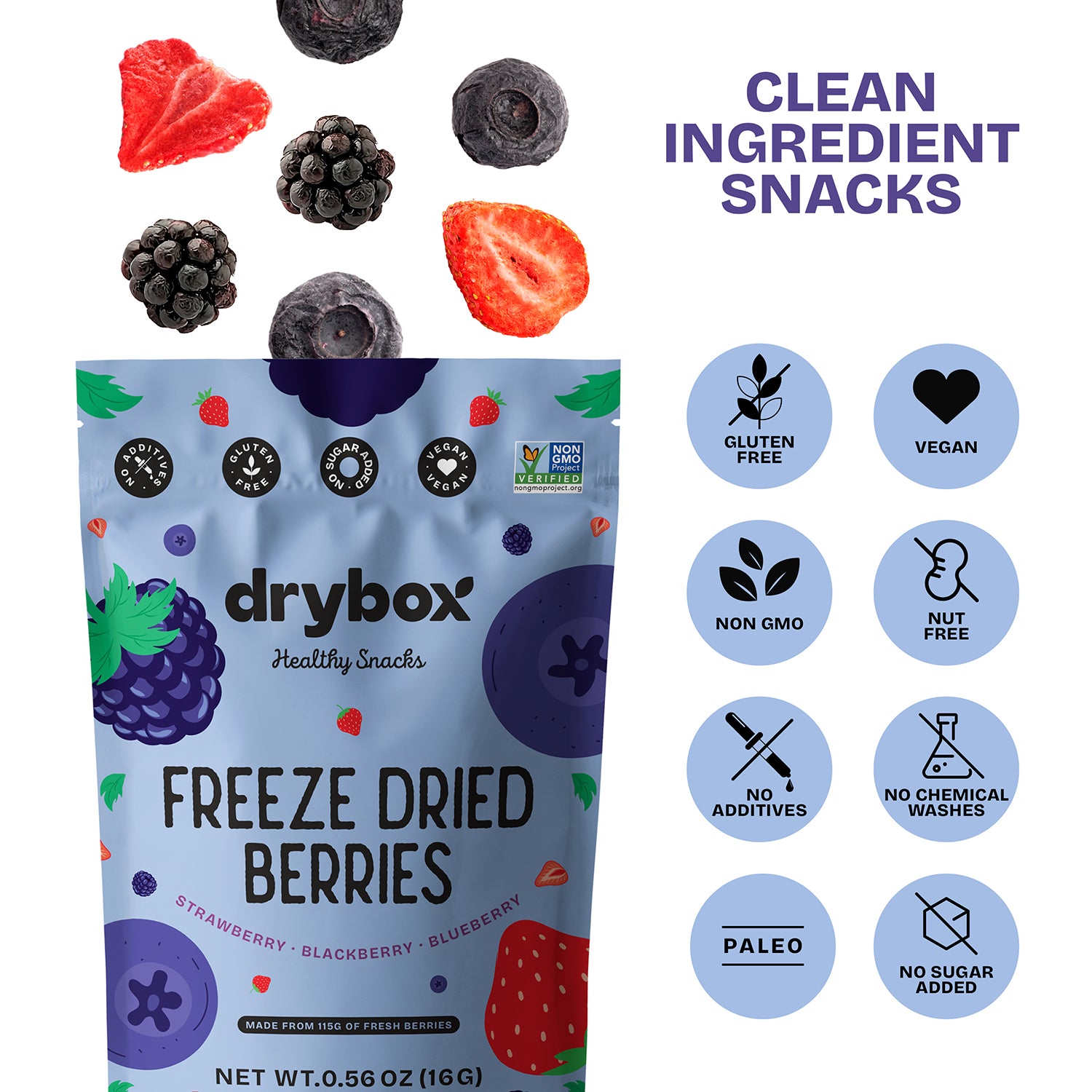 Freeze Dried Berries - 12 Pack - 0.56 Oz - 16 G - Satisfying